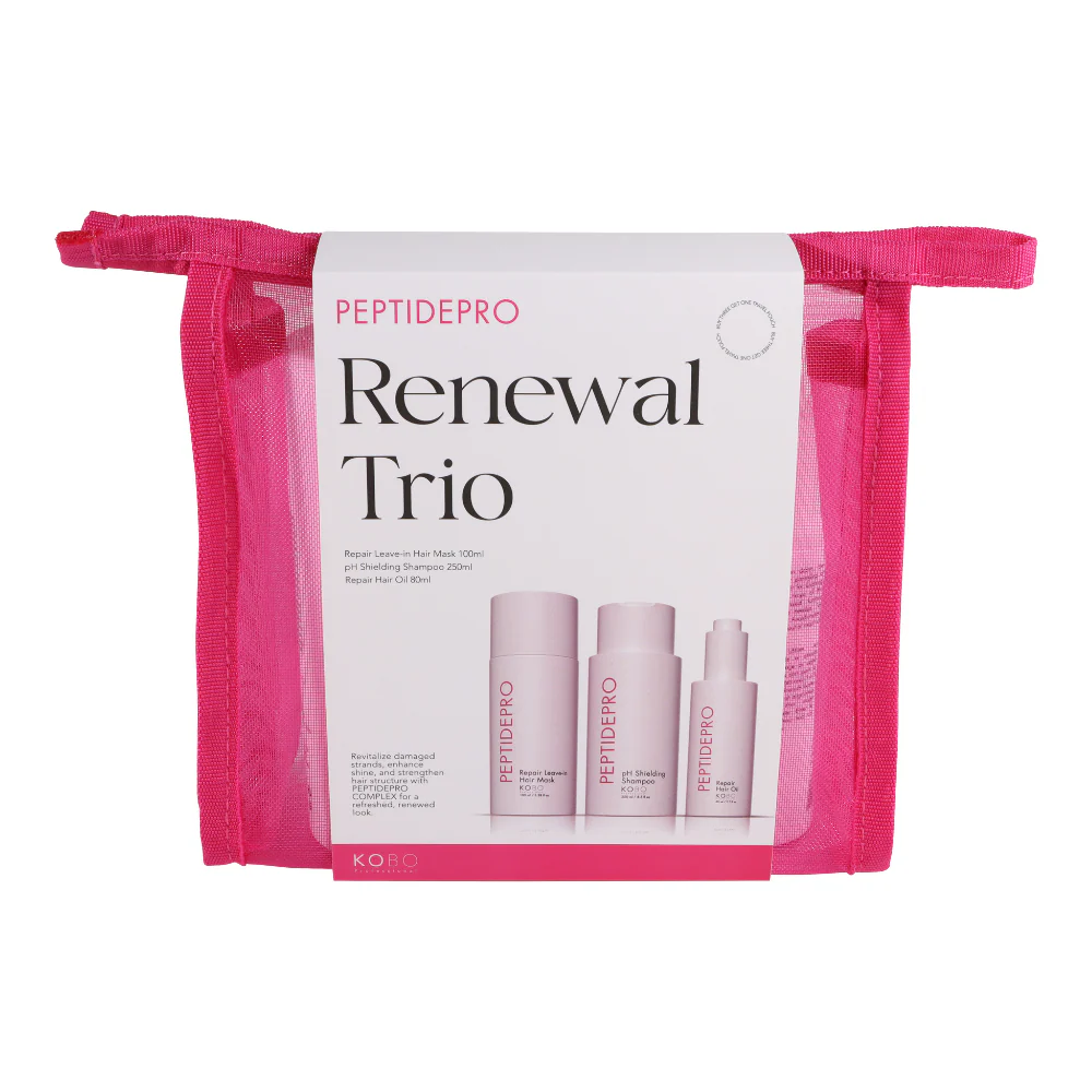 KOBO Renewal Trio: PEPTIDEPRO Repair Leave-in Hair Mask, PEPTIDEPRO pH Shielding Shampoo, PEPTIDEPRO Repair Hair Oil